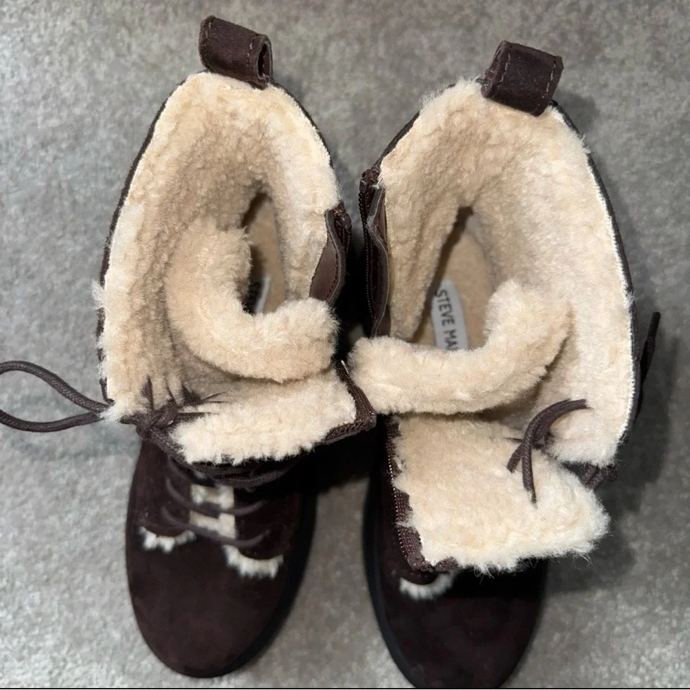 NWOB Steve Madden Jazmin Faux Fur-lined Suede Lace-Up Side Zip Combat Boot in 6 - Picture 10 of 11